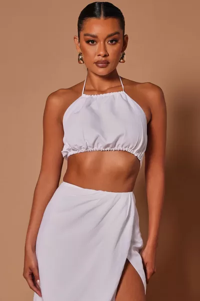 XYZ Linen Halter Crop Top - White