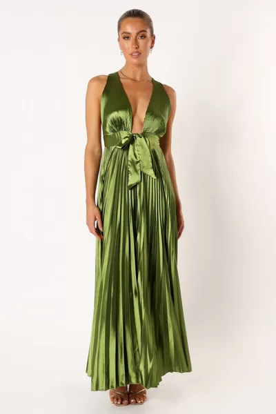 Kris Pleated Maxi Dress - Martini Olive